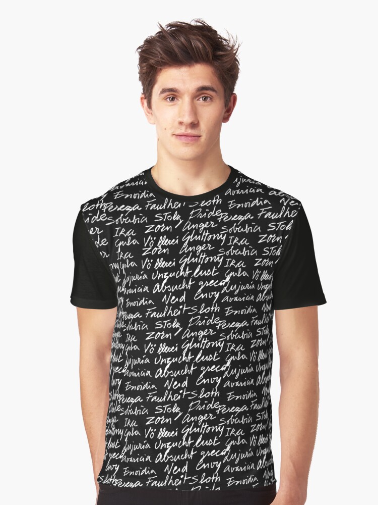 Imagen 1 de 5, Camiseta gráfica con la obra Los siete pecados capitales (color texto blanco), diseñada y vendida por VictoriaCF.