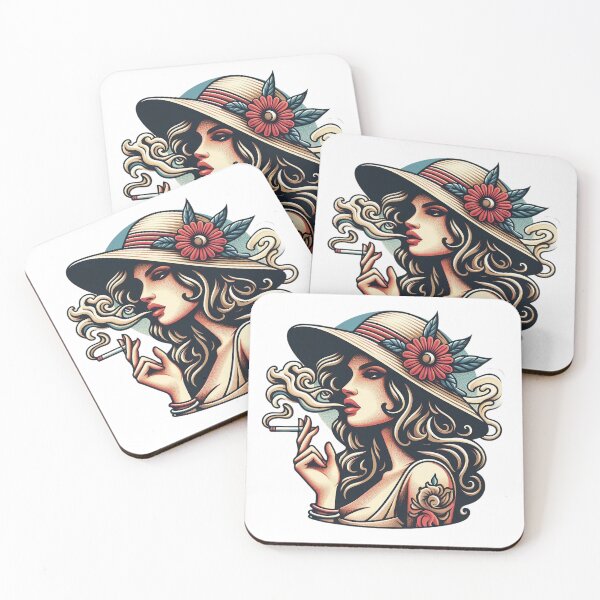 Item preview, Smoking Retro Summer Tattoo Girl Illustration. designed and sold by Spark2Seduction.