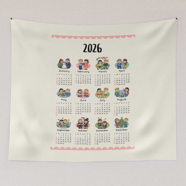 Item preview, 2026 Cute Couple Character Calendar | Monthly Love-Themed Illustration Art designed and sold by JOOKDesign.