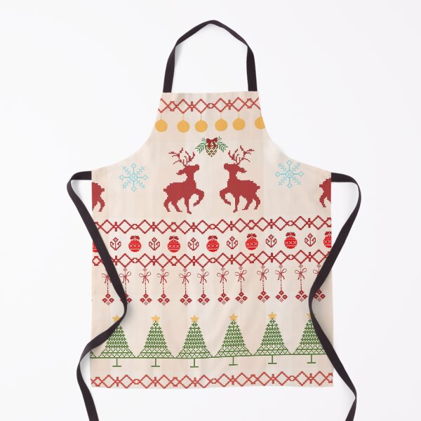 Item preview, Seamless pixel art Christmas pattern with red reindeer green trees snowflakes and festive ornaments designed and sold by Crispifly.