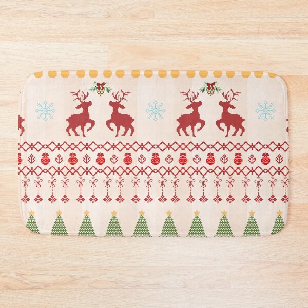 Item preview, Seamless pixel art Christmas pattern with red reindeer green trees snowflakes and festive ornaments designed and sold by Crispifly.