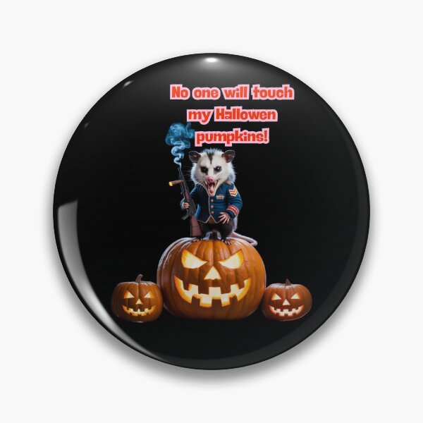 Item preview, a opossum with a rifle guarding his Halloween pumpkins designed and sold by Jalapenoo.