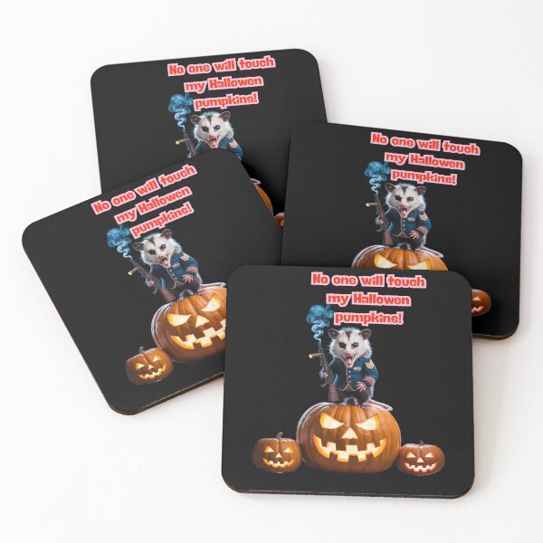Item preview, a opossum with a rifle guarding his Halloween pumpkins designed and sold by Jalapenoo.