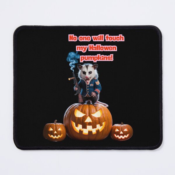 Item preview, a opossum with a rifle guarding his Halloween pumpkins designed and sold by Jalapenoo.