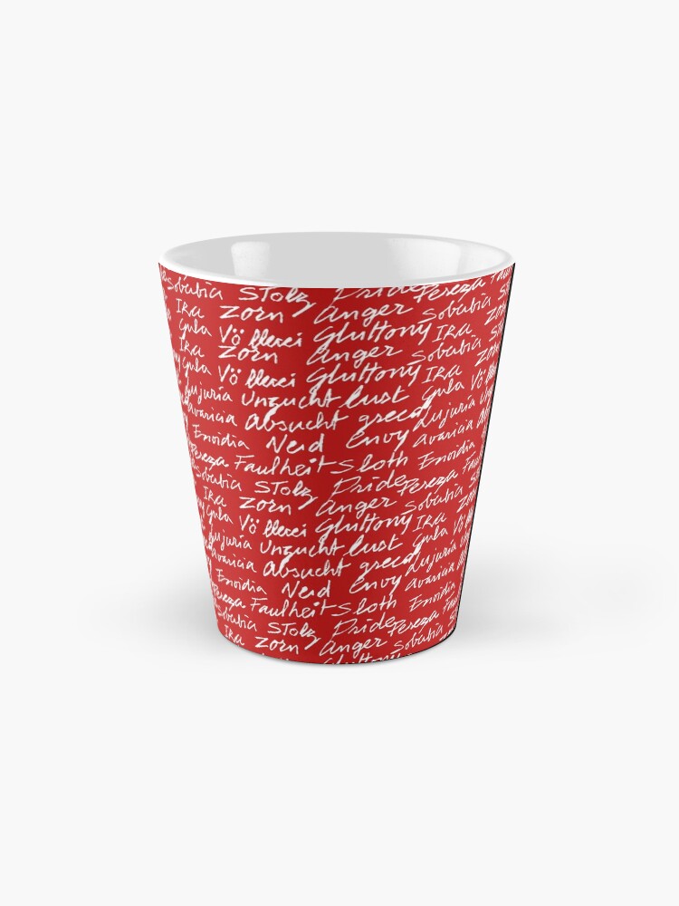 Imagen 2 de 4, Taza de café con la obra Los siete pecados capitales (color texto blanco), diseñada y vendida por VictoriaCF.