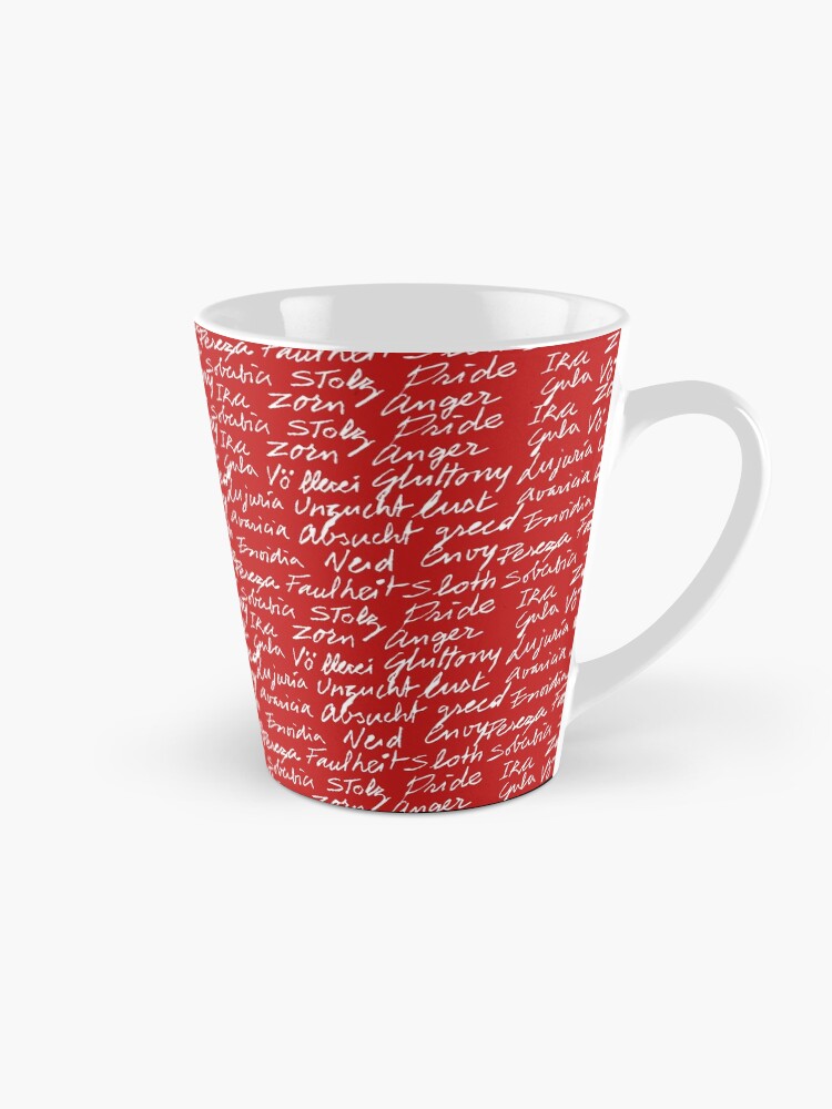Imagen 1 de 4, Taza de café con la obra Los siete pecados capitales (color texto blanco), diseñada y vendida por VictoriaCF.