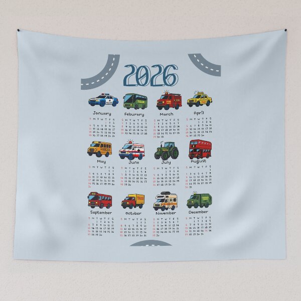Item preview, 2026 Kids Car Calendar | Cute Vehicle Illustration Monthly Wall Art designed and sold by JOOKDesign.