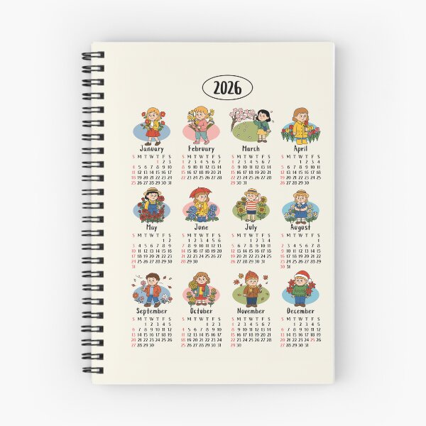 Item preview, 2026 Cute Character & Floral Calendar | Kawaii Art Monthly Wall Decor designed and sold by JOOKDesign.