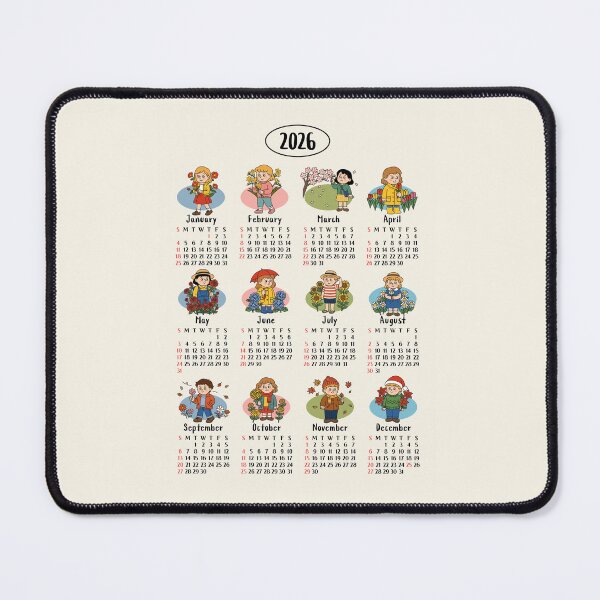 Item preview, 2026 Cute Character & Floral Calendar | Kawaii Art Monthly Wall Decor designed and sold by JOOKDesign.