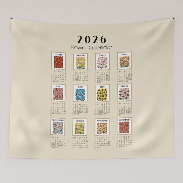 Item preview, 2026 Floral Calendar | Monthly Birth Flowers Illustrated Wall Art designed and sold by JOOKDesign.