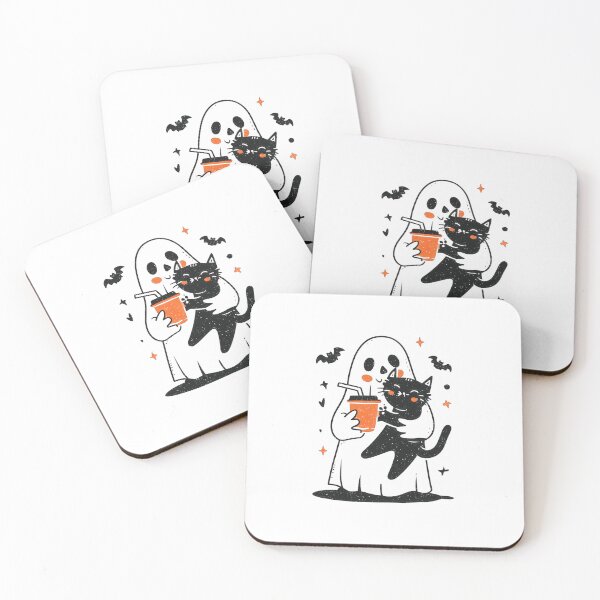 Item preview, Friendly ghost with black cat and pumpkin latte sticker designed and sold by DadGenX.
