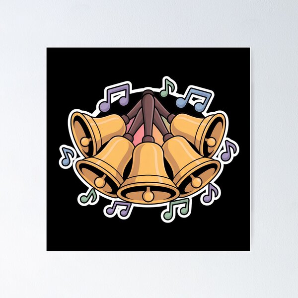 Item preview, Five Golden Handbells with Musical Notes – Cartoon  Design for Choir and Music Lovers designed and sold by VividOrganica.