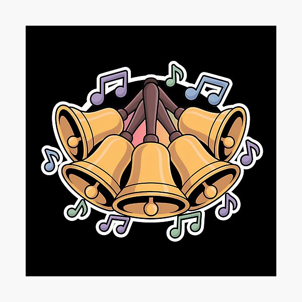 Item preview, Five Golden Handbells with Musical Notes – Cartoon  Design for Choir and Music Lovers designed and sold by VividOrganica.