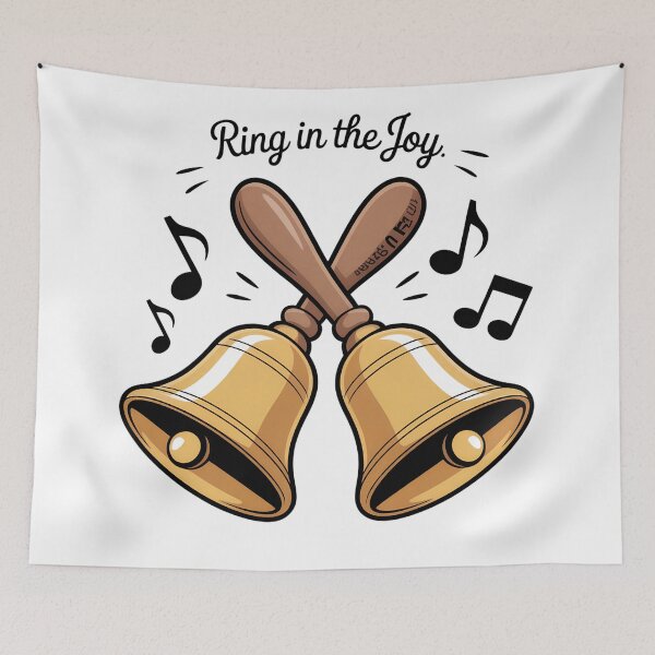 Item preview, Cartoon Crossed Handbells – Gold Musical Bell Illustration with Notes designed and sold by VividOrganica.
