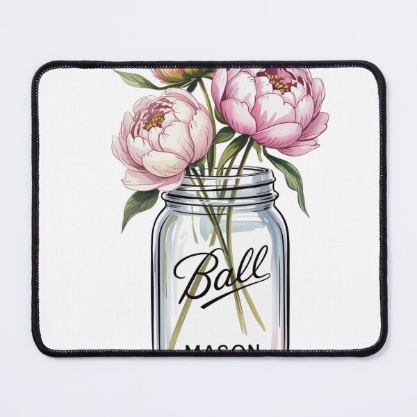Item preview, Pink Peonies in Mason Jar Watercolor Illustration designed and sold by Bohospiritart.