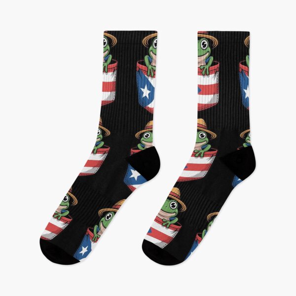 Aperçu de l'œuvre Jibaro Coqui Frog Porto Rico Drapeau Poche créée et vendue par BHMARTS.