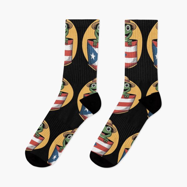 Aperçu de l'œuvre Jibaro Coqui Frog Porto Rico Drapeau Poche créée et vendue par BHMARTS.