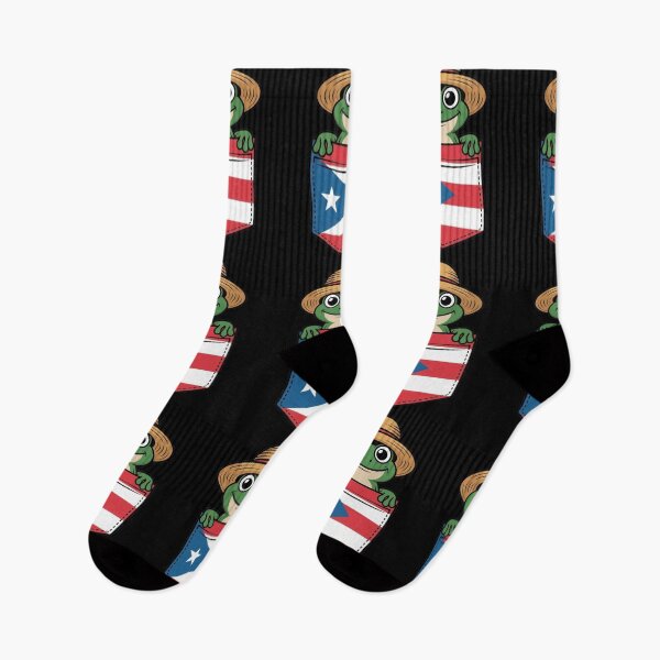Aperçu de l'œuvre Jibaro Coqui Frog Porto Rico Drapeau Poche créée et vendue par BHMARTS.