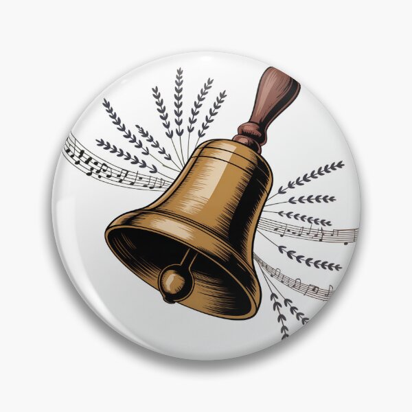 Item preview, Vintage Brass Handbell Illustration – Retro Musical Bell with Lavender and Notes designed and sold by VividOrganica.