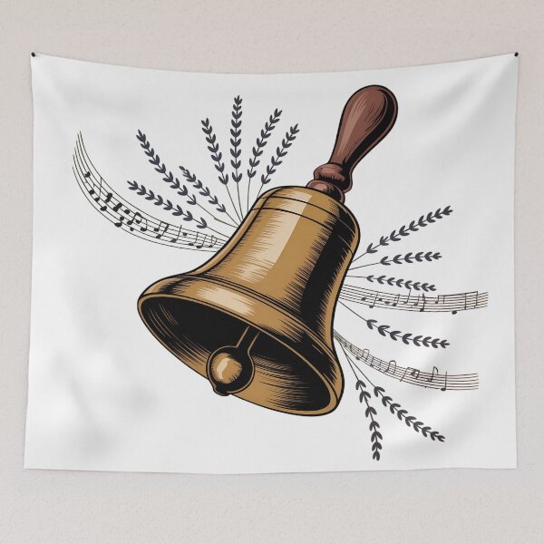 Item preview, Vintage Brass Handbell Illustration – Retro Musical Bell with Lavender and Notes designed and sold by VividOrganica.