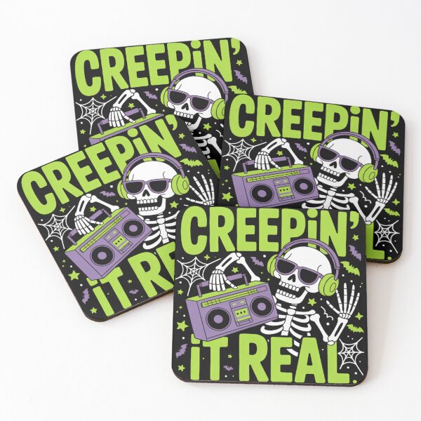 Item preview, Creepin' It Real: A fun and vibrant Halloween design featuring a groovy skeleton in headphones and sunglasses, dancing with a boombox. designed and sold by Grang Art Artistic Designs.