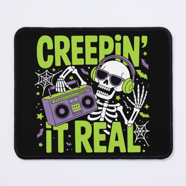 Item preview, Creepin' It Real: A fun and vibrant Halloween design featuring a groovy skeleton in headphones and sunglasses, dancing with a boombox. designed and sold by Grang Art Artistic Designs.