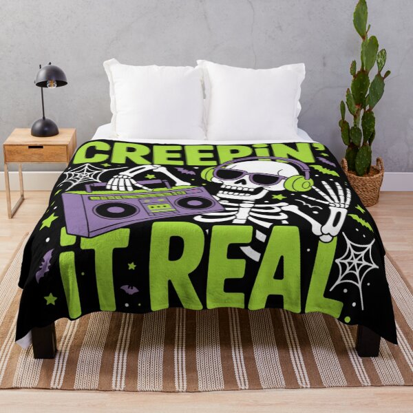 Item preview, Creepin' It Real: A fun and vibrant Halloween design featuring a groovy skeleton in headphones and sunglasses, dancing with a boombox. designed and sold by Grang Art Artistic Designs.