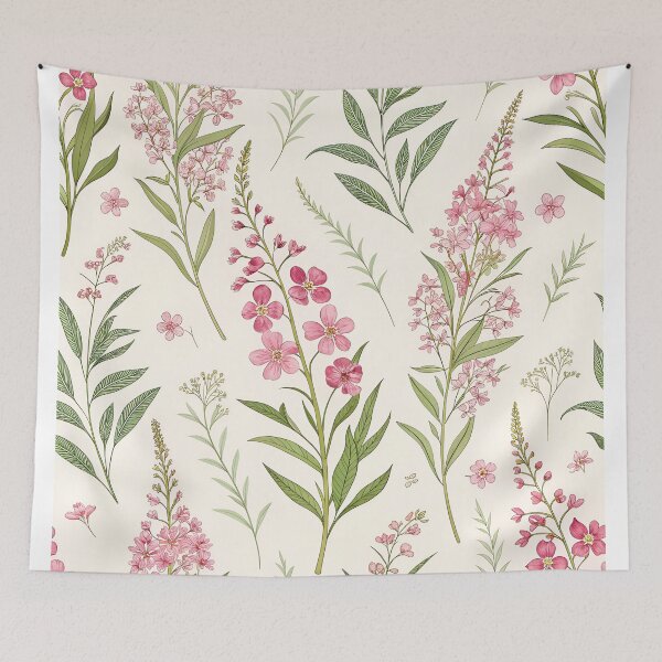 Item preview, Fireweed Wildflower Pattern – Seamless Pink and Green Floral Design for Fabric & Wallpaper designed and sold by VividOrganica.
