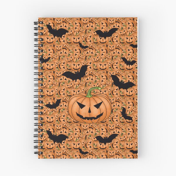 Item preview, Pumpkin with bats on the background of a pattern of spooky pumpkins for Halloween in orange color designed and sold by Cherevan.