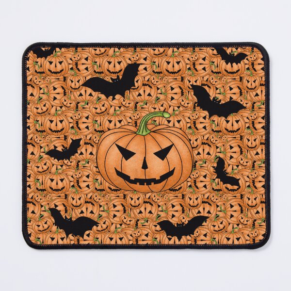 Item preview, Pumpkin with bats on the background of a pattern of spooky pumpkins for Halloween in orange color designed and sold by Cherevan.