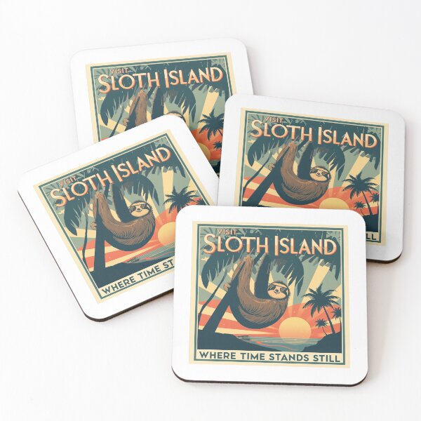 Item preview, Vintage Travel Poster Sloth Island Paradise designed and sold by ArtWavesbyAbhi.