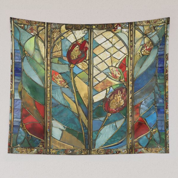 Aperçu de l'œuvre Tapisserie en vitrail Coquelicots rouges créée et vendue par Lee Hiller Designs.