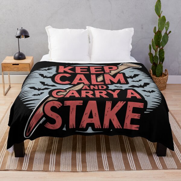 Aperçu de l'œuvre Gardez votre calme et portez un pieu : un design de t-shirt effrayant mais ludique pour les chasseurs de vampires. créée et vendue par Grang Art Artistic Designs.