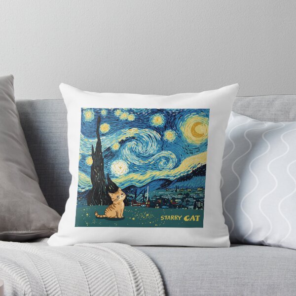 Item preview, Starry Cat Van Gogh Style Whimsical Feline Art designed and sold by ArtWavesbyAbhi.