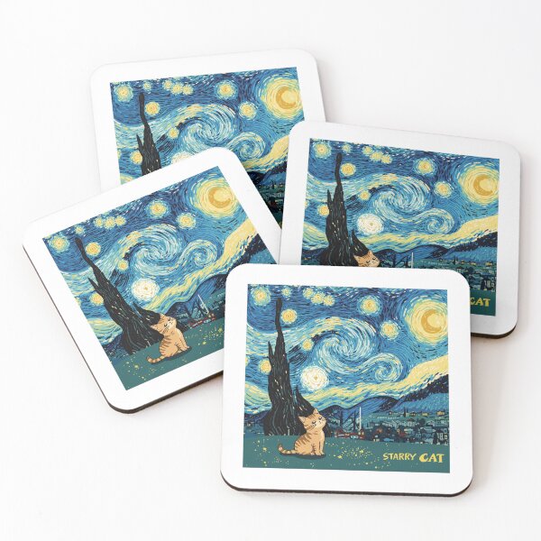 Item preview, Starry Cat Van Gogh Style Whimsical Feline Art designed and sold by ArtWavesbyAbhi.