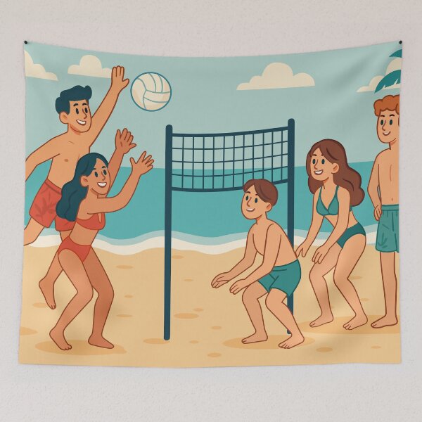 Item preview, Summer beach volleyball players on sea sand designed and sold by Painted Planet.