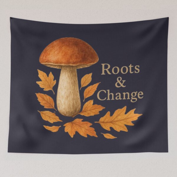 Item preview, Roots & Change - Autumn Mushroom with Fallen Leaves Illustration designed and sold by CaleidoscopioLS.