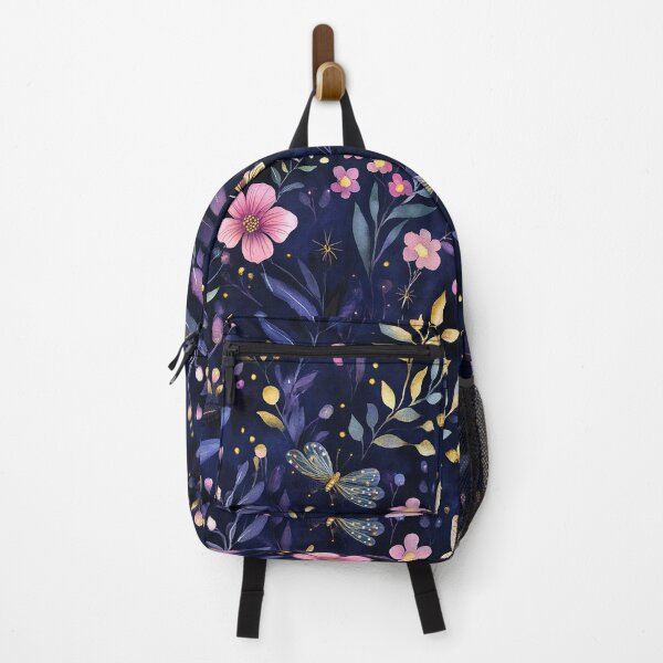 Item preview, Night Garden Dark Purple Pink Gold Watercolor Butterflies Leaves All Over designed and sold by Feeling Artsy.