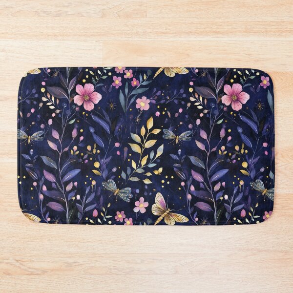 Item preview, Night Garden Dark Purple Pink Gold Watercolor Butterflies Leaves All Over designed and sold by Feeling Artsy.