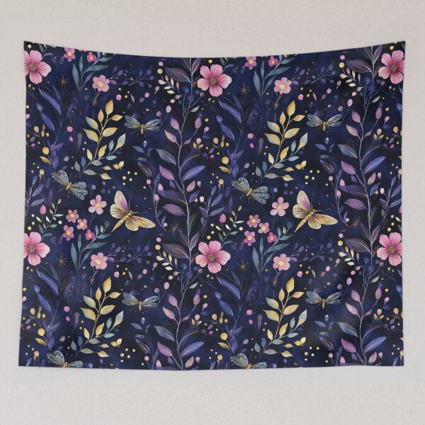 Item preview, Night Garden Dark Purple Pink Gold Watercolor Butterflies Leaves All Over designed and sold by Feeling Artsy.