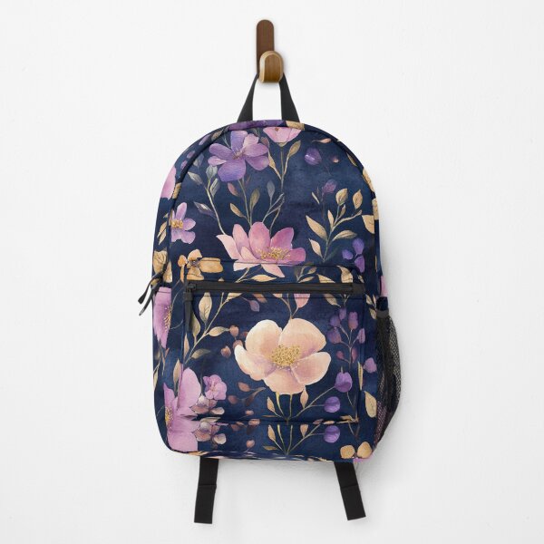 Item preview, Night Garden Dark Purple Pink Gold Watercolor Flowers Leaves All Over designed and sold by Feeling Artsy.