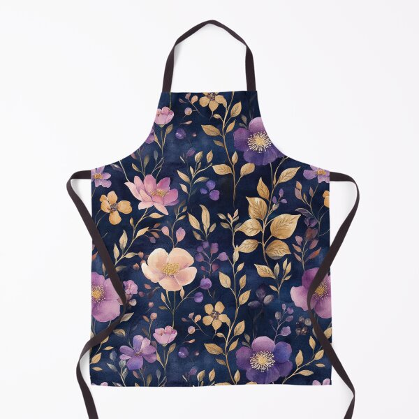 Item preview, Night Garden Dark Purple Pink Gold Watercolor Flowers Leaves All Over designed and sold by Feeling Artsy.