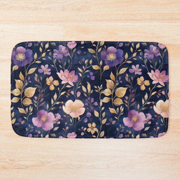 Item preview, Night Garden Dark Purple Pink Gold Watercolor Flowers Leaves All Over designed and sold by Feeling Artsy.