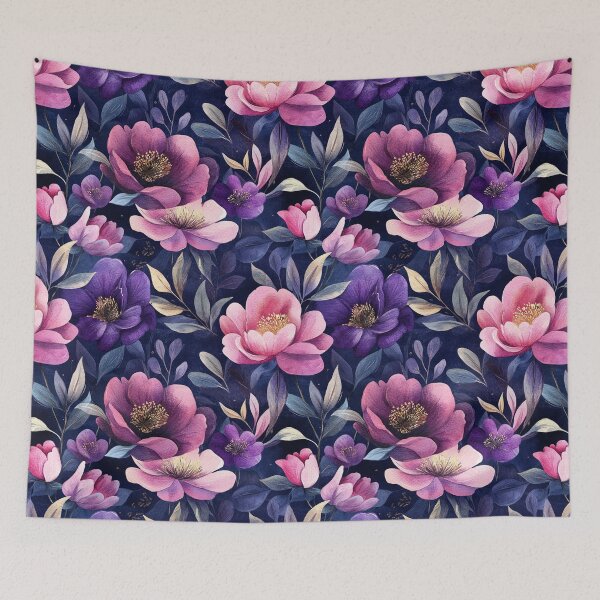 Item preview, Night Garden Dark Purple Pink Watercolor Flowers  Poppies Leaves All Over designed and sold by Feeling Artsy.