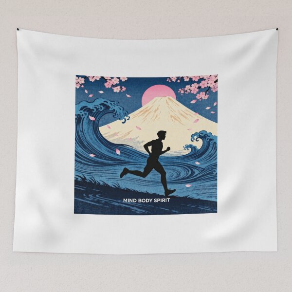 Item preview, Zen Runner Japanese Woodblock Fitness Art designed and sold by ArtWavesbyAbhi.