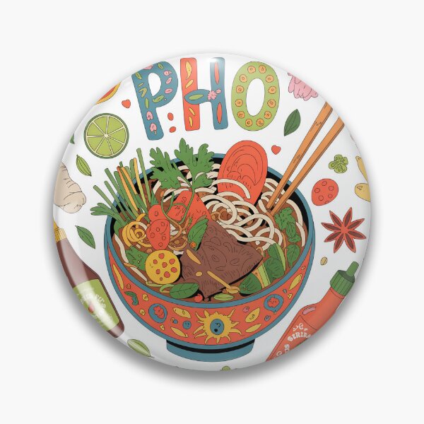 Item preview, Whimsical Pho Bowl Illustration – Colorful Vietnamese Noodles with Herbs, Chili & Sauces designed and sold by VividOrganica.