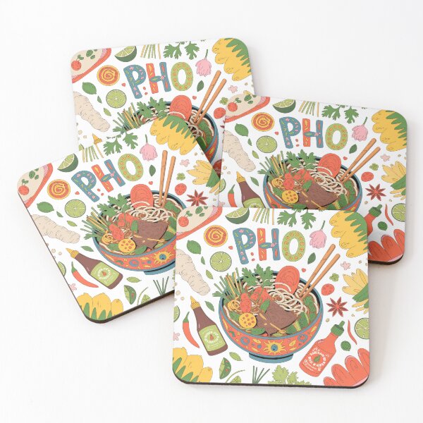 Item preview, Whimsical Pho Bowl Illustration – Colorful Vietnamese Noodles with Herbs, Chili & Sauces designed and sold by VividOrganica.