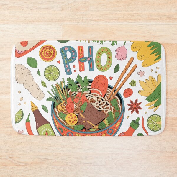 Item preview, Whimsical Pho Bowl Illustration – Colorful Vietnamese Noodles with Herbs, Chili & Sauces designed and sold by VividOrganica.