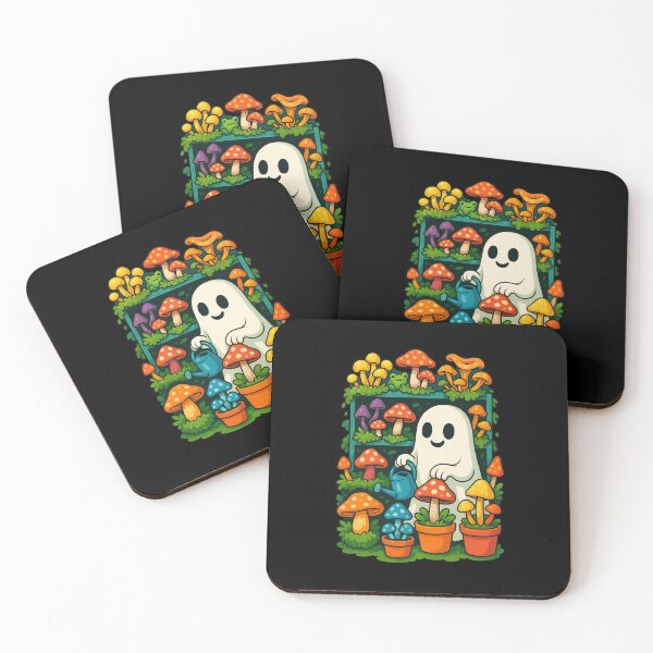 Item preview, Cute Ghost Mushroom Garden T-Shirt – Kawaii Halloween Funny Ghost with Colorful Mushrooms designed and sold by DigitalArtByNow.