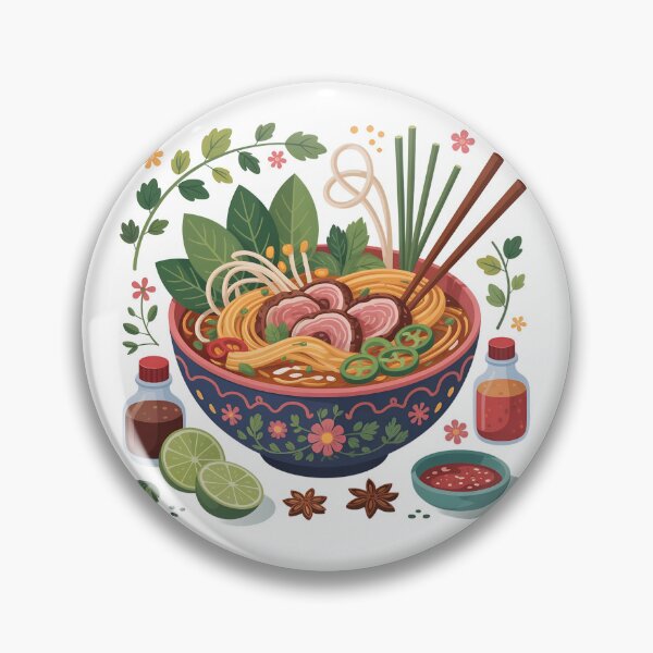 Item preview, Playful Pho Bowl Illustration – Vietnamese Noodles with Herbs, Chili & Sauces designed and sold by VividOrganica.